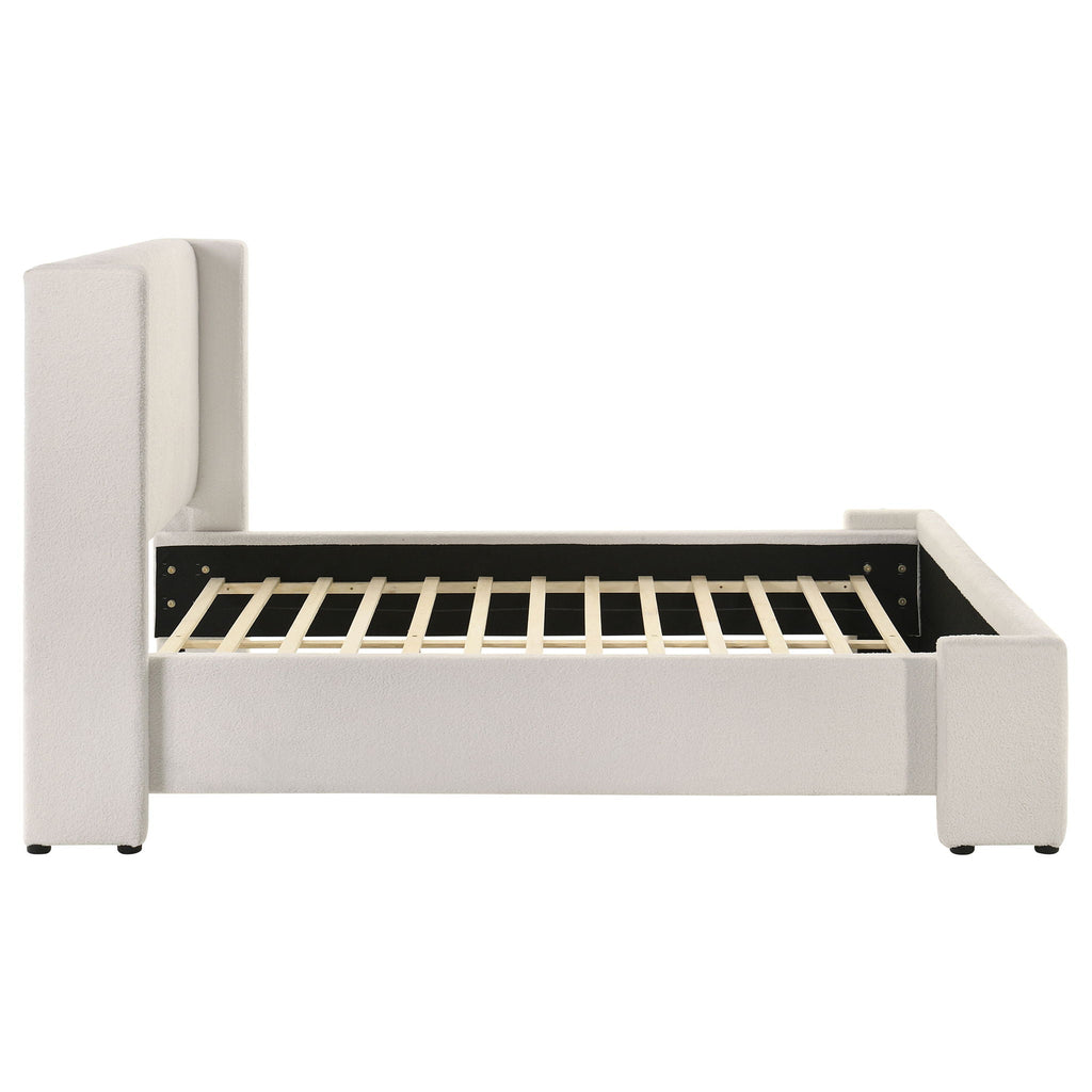 Boucle Upholstered Queen Wingback Bed Frame