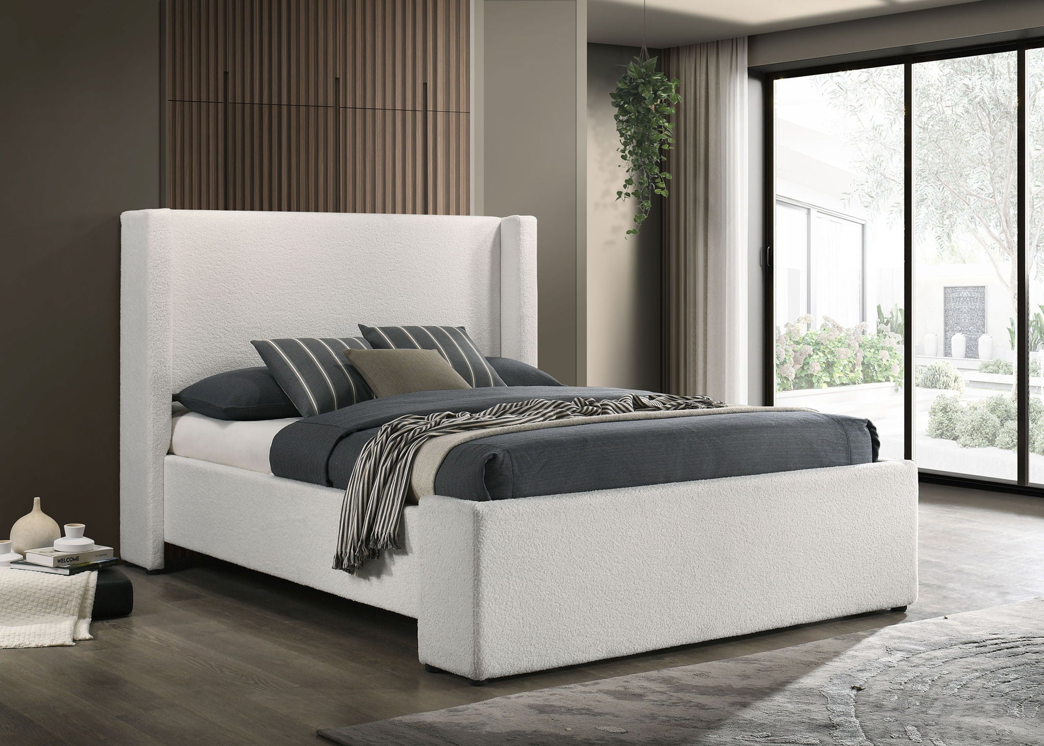 Boucle Upholstered Queen Wingback Bed Frame